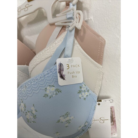 Jessica Simpson Push Up Bra Size 34C 3 Pack Lace Soft Underware Pink Beige Blue - Picture 2 of 11